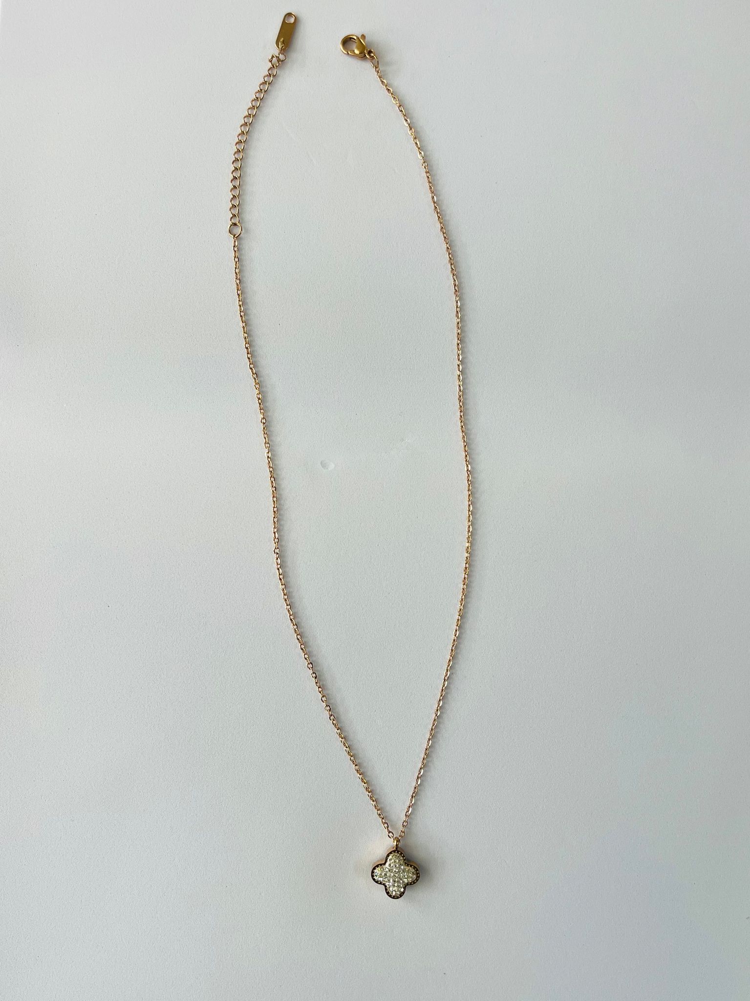 Gold Plated Clover Pendant Necklace with Dazzling Stones