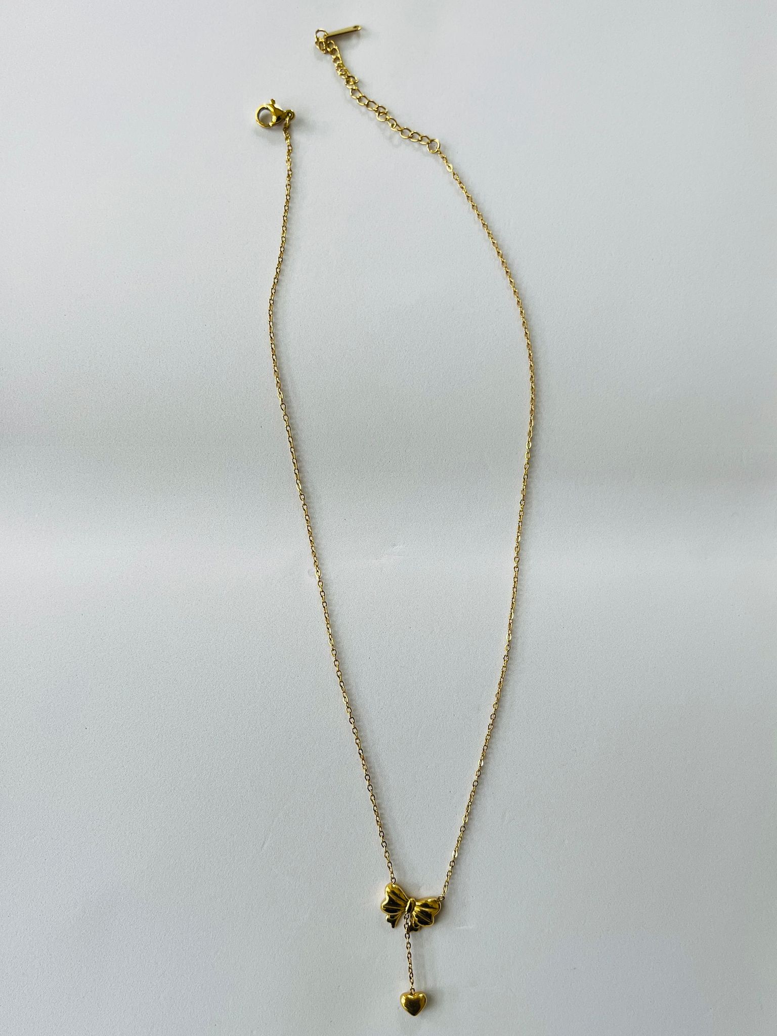 Gold-Tone Bow and Heart Charm Pendant Necklace for Women
