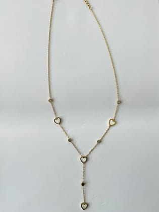 Gold-Plated Y-Drop Heart Charm Necklace with White Inlay & Sparkle Accents