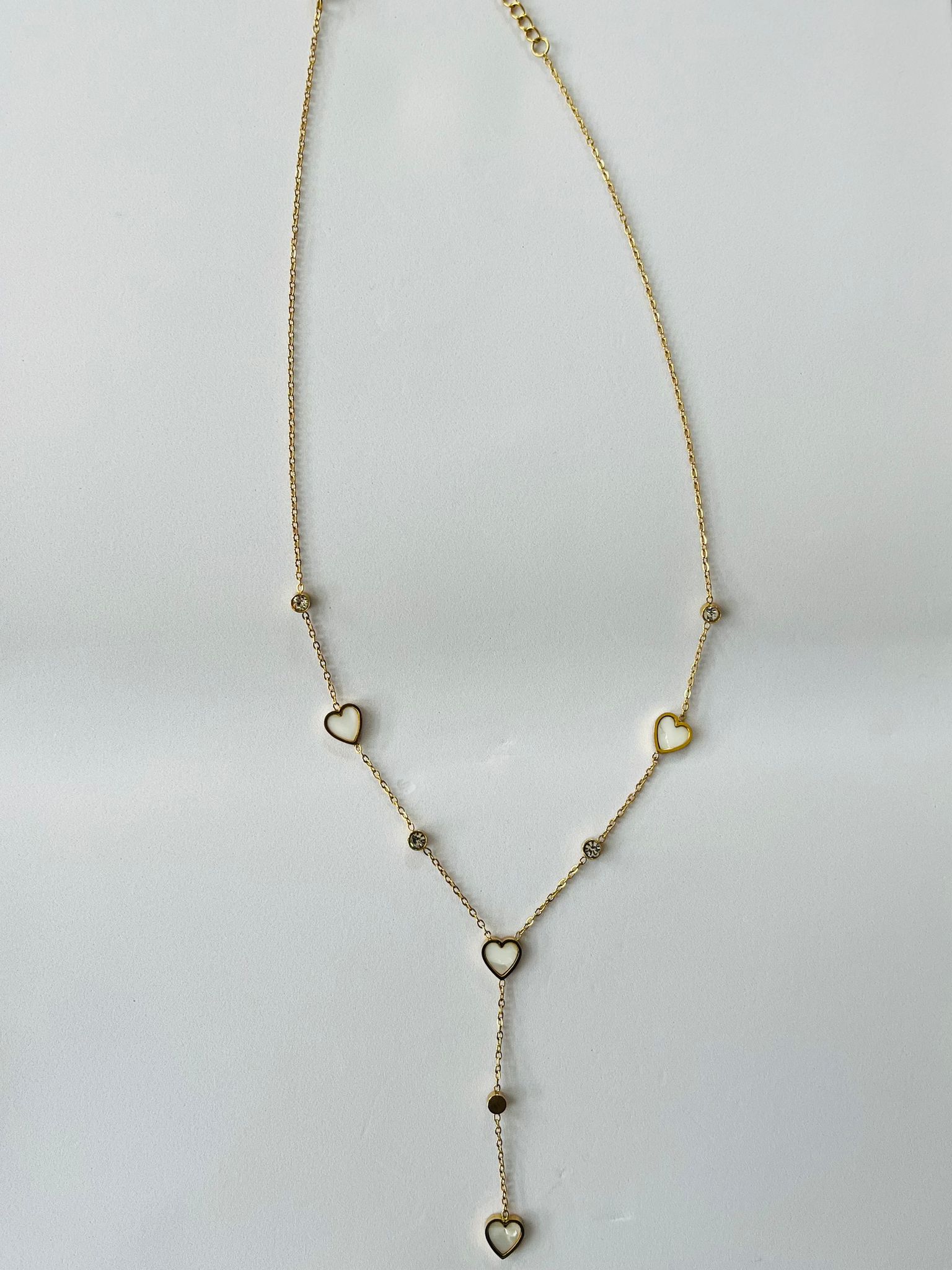 Gold-Plated Y-Drop Heart Charm Necklace with White Inlay & Sparkle Accents