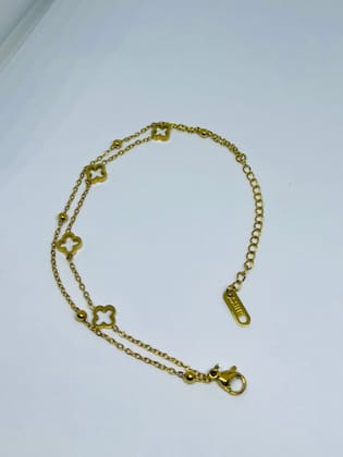 Gold Plated Clover Charm Double Layered Bracelet for Women