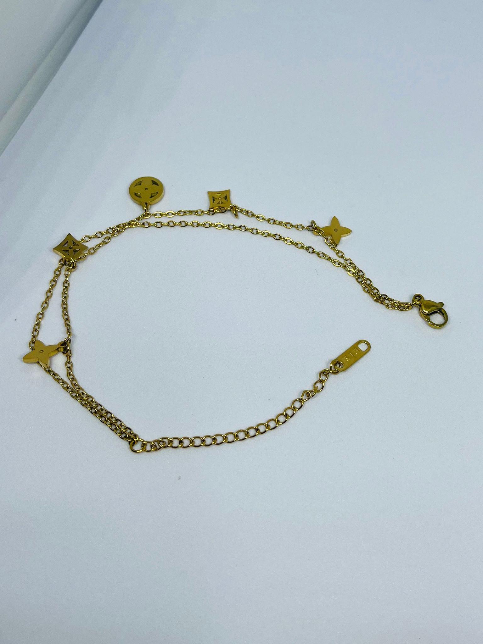 18K Gold Plated Double Chain Charm Anklet Bracelet