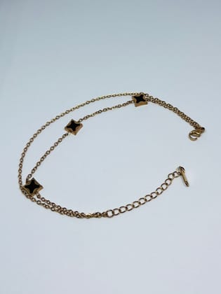 Elegant Dual Layer Gold Plated Anklet with Black Clover Charms for Women