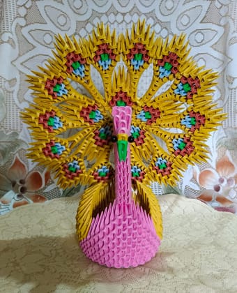 Handcrafted Multicolor Origami Peacock Decor Handcrafted Multicolor Origami Peacock Decor