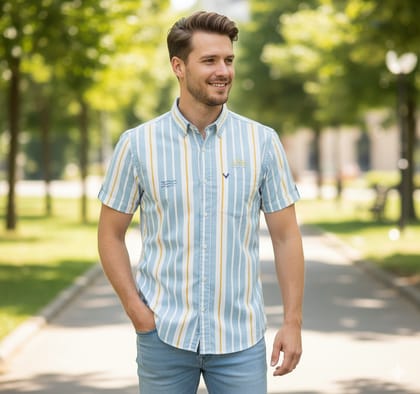 Men's Striped Short Sleeve Casual Cotton Shirt Men's Striped Short Sleeve Casual Cotton Shirt