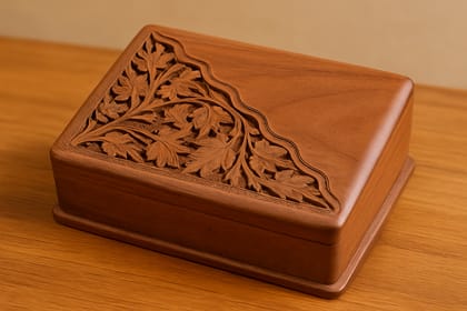 Exquisite Hand-Carved Wooden Decorative Storage Box with Floral Motif Exquisite Hand-Carved Wooden Decorative Storage Box with Floral Motif