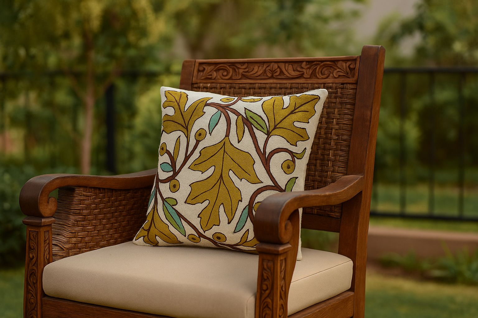 Handcrafted Leaf Embroidery Pillow Cover