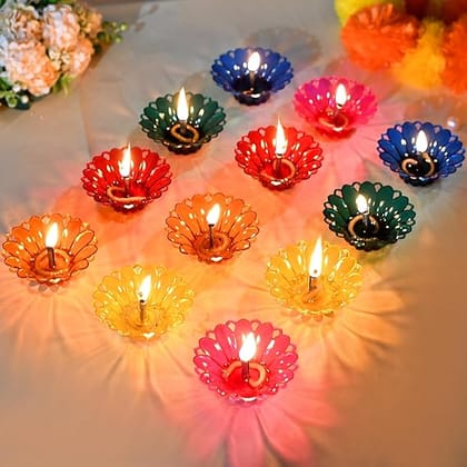 Colorful Reusable, Re Plastic Diya Set for Diwali & Festive Decor (12 Pcs)