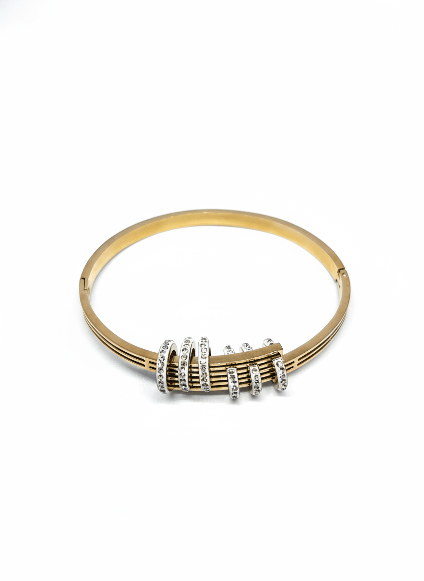 Elegant Rose Gold Plated Bangle Bracelet with Sparkling CZ Rings