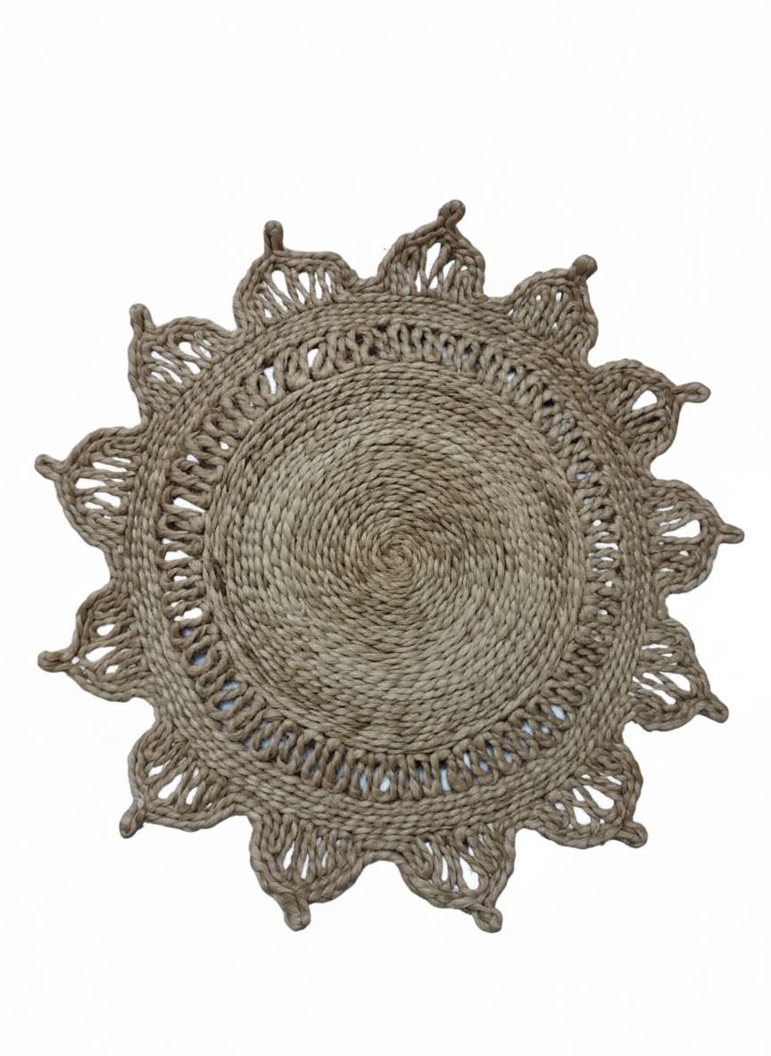 Radiant Sunburst Bohemian Jute Placemat – Handwoven Elegance