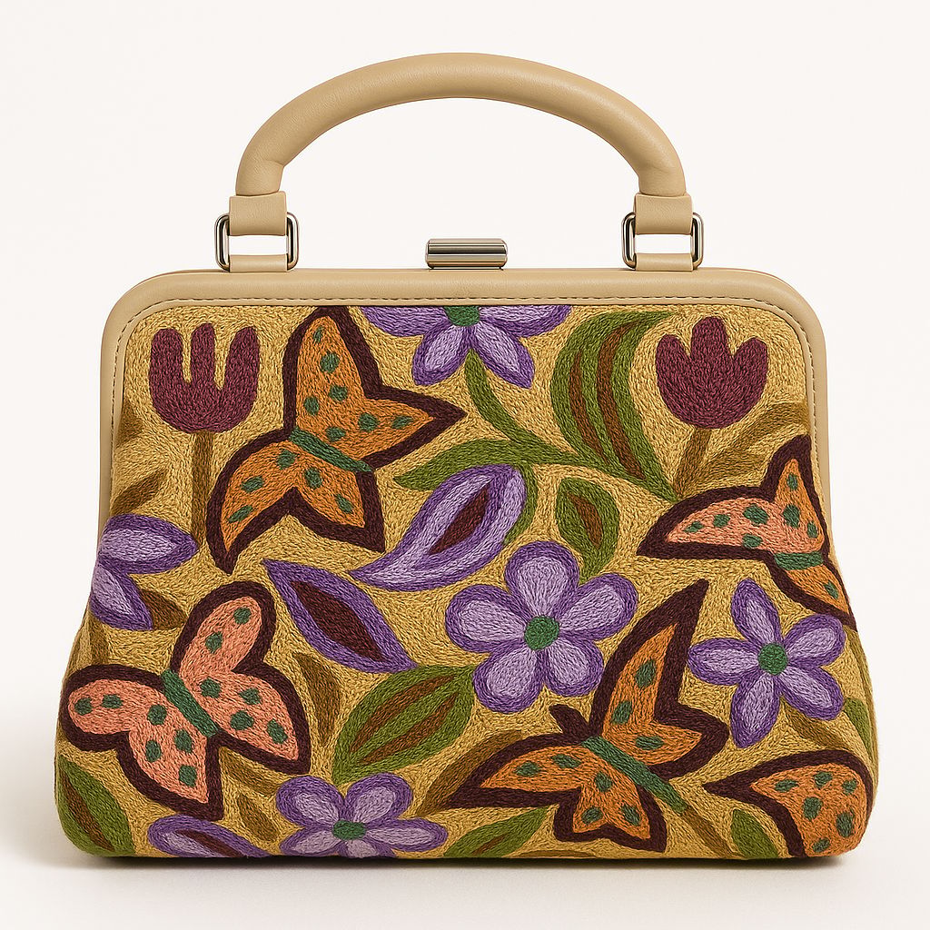  Embroidered Butterfly Floral Top-Handle Handbag
