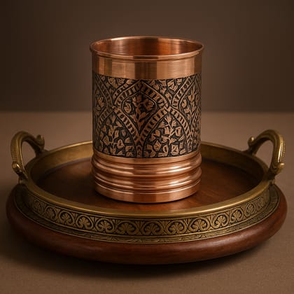 Hand-Engraved Pure Copper Tumbler with Traditional Floral Design