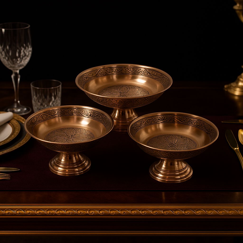 Artisan Crafted Golden Brass Serving & Decorative Bowls Set - Intricate Design