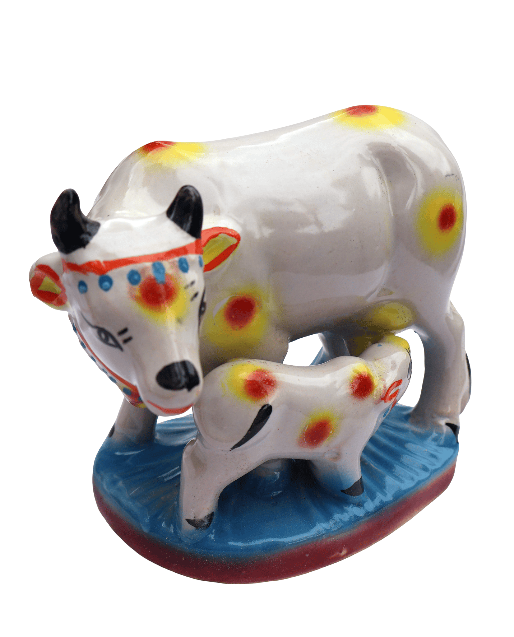 Hand-Painted White Ceramic Cow and Calf Showpiece Figurine for Home Decor