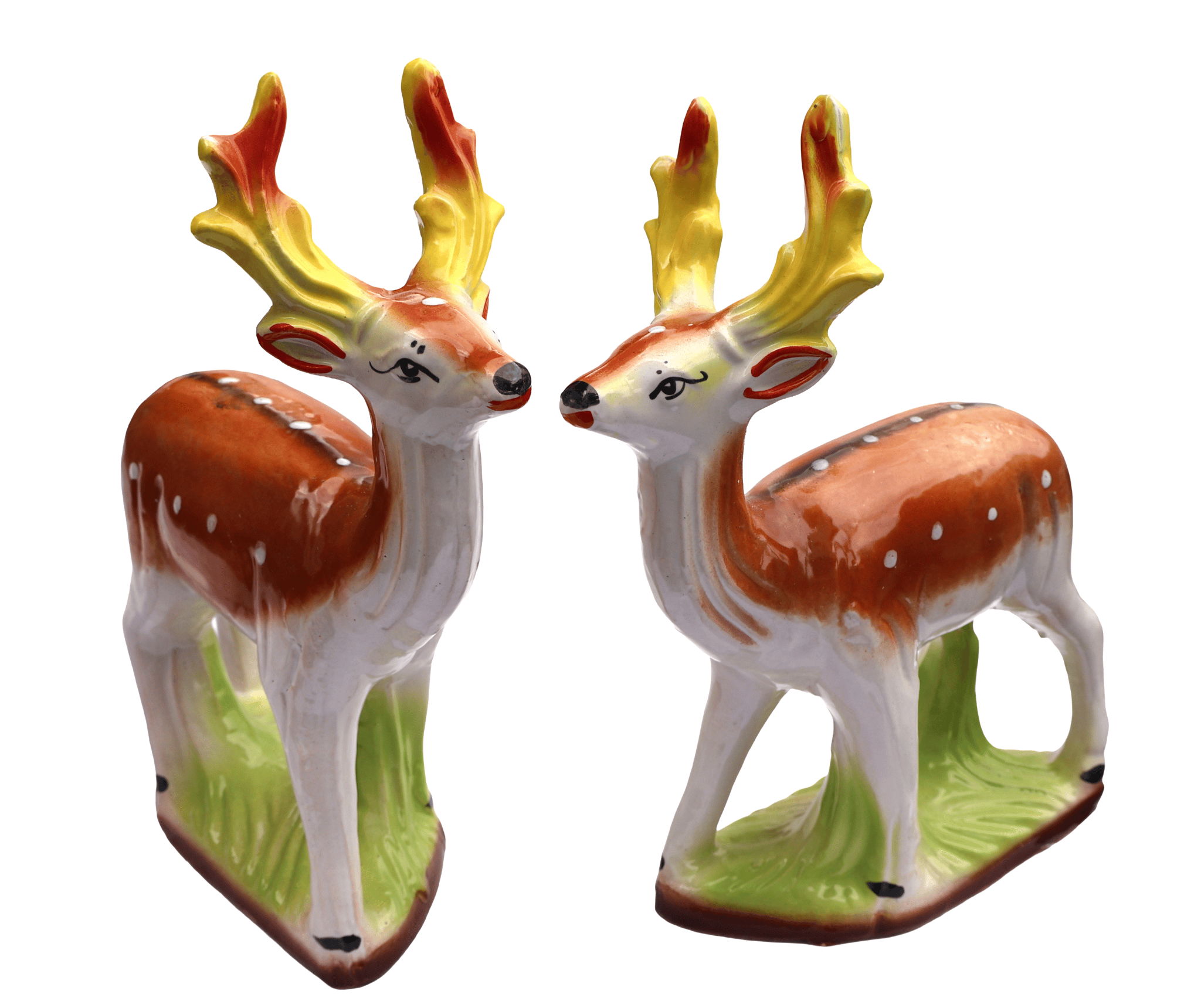 Vibrant Ceramic Spotted Deer Figurines Pair - Home Decor & Gifting Showpiece
