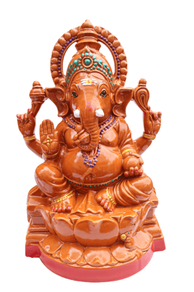 Handcrafted Orange Ganesha Idol for Pooja & Home Decor - Spiritual Lord Ganesh Murti