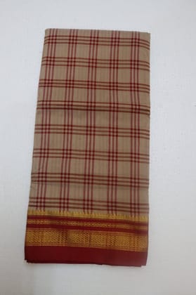 Traditional Ilkal Plaid Cotton Fabric with Red & Gold Zari Border Traditional Ilkal Plaid Cotton Fabric with Red & Gold Zari Border