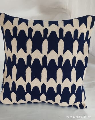 Navy Blue Embroidered Cotton Geometric Pattern Cushion Cover