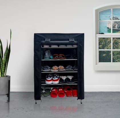 Philoshop 5 Tier Metal Pipe Shoe Organizer with Cover Philoshop 5 Tier Metal Pipe Shoe Organizer with Cover