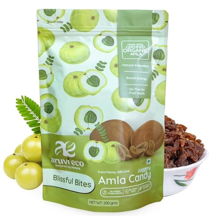 Aruvi Eco 100% Organic Amla Jaggery Candy Natural Dried Amla No Artificial Flavours or Colours No Preservatives 200 gm