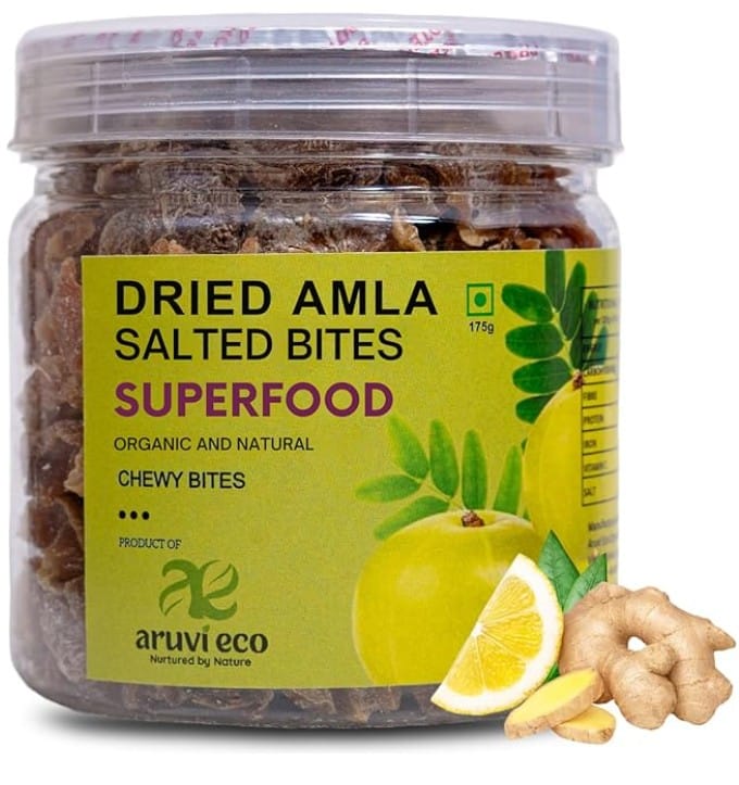 ARUVI ECO Dried 100% Natural Indian Gooseberries (Amla/Awla) Candy || Salted Chatpata Bites With Fresh Ginger & Lemon || Healthy for Digestion, Skin Care & Hair Growth (175g)