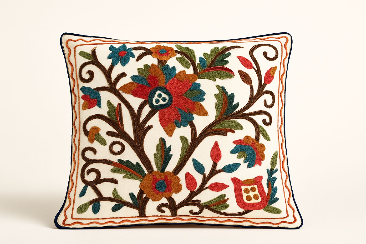 Artisan Embroidered Floral Decorative Throw Pillow Cover
