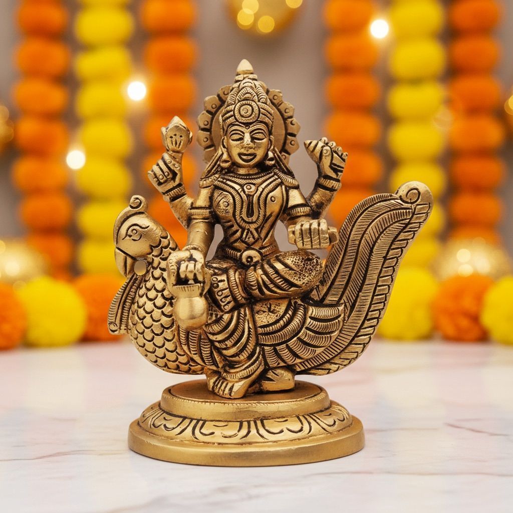 Brass Gayatri Devi Idol – Goddess Gayatri Brass Spiritual Decor, Height : 4.5 Inch (BSMAS1638 G)