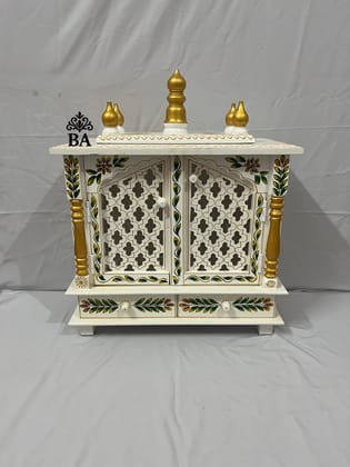 Handmade Wooden Temple | Decorative Pooja Mandir with Doors Traditional Pooja Mandir
