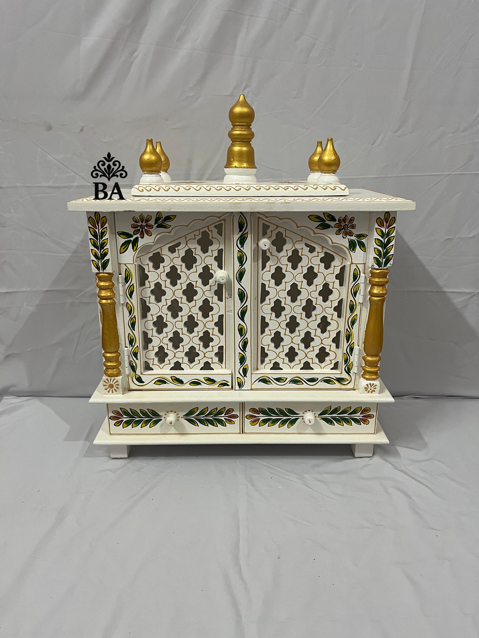 Handmade Wooden Temple | Decorative Pooja Mandir with Doors Traditional Pooja Mandir