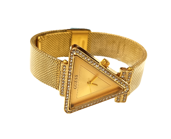 Women's Gold-Tone Triangular Dial Crystal Mesh Strap Watch