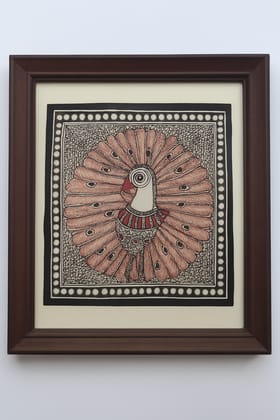 Hand-Painted Madhubani Peacock Art  for Wall Decor - Without Frame.