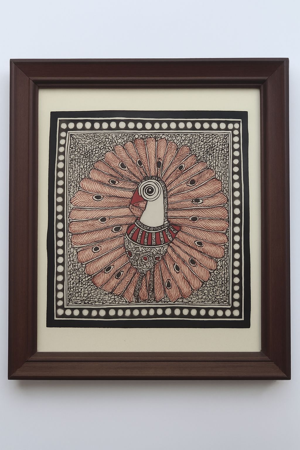 Hand-Painted Madhubani Peacock Art  for Wall Decor - Without Frame.