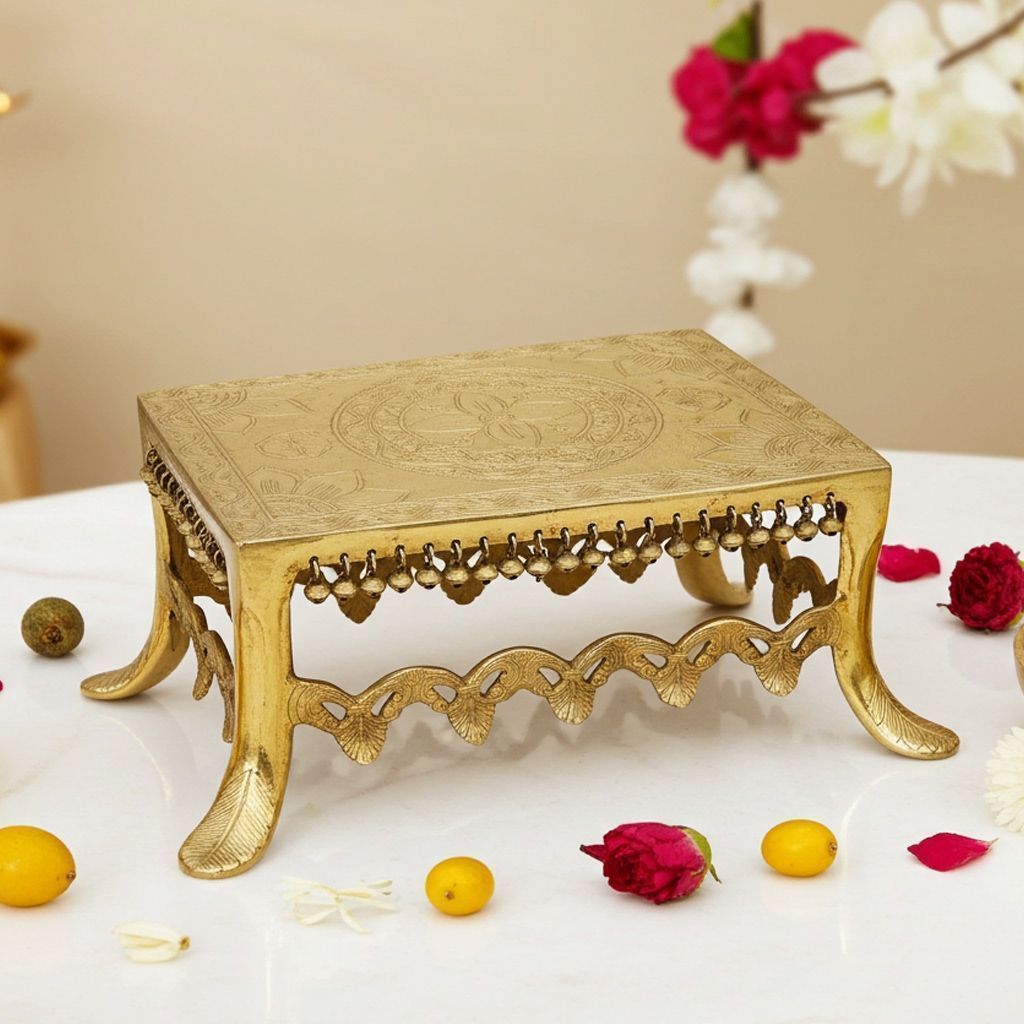 Brass Stool for God Idol Statue - Premium Puja Platform, Height : 7.5 Inch (BSMAS818 A)