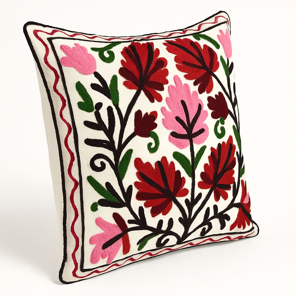 Embroidered Floral Decorative Throw Pillow