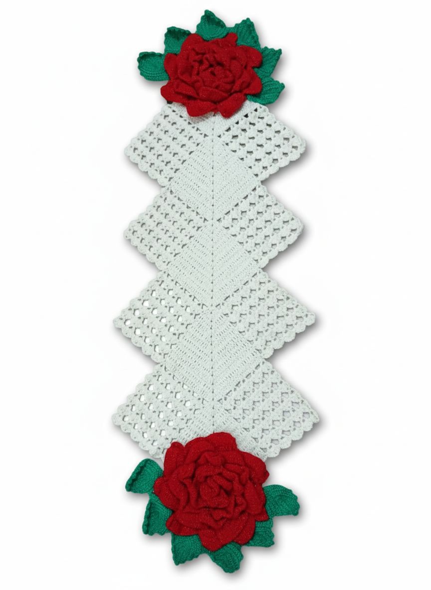 Handcrafted Crimson Rose Crochet Wall Hanging