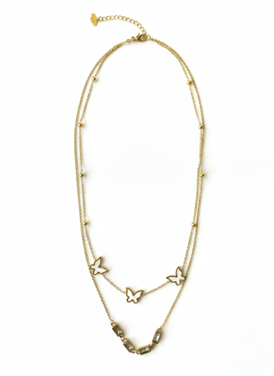 Women's Gold-Plated Layered Butterfly & Crystal Pendant Necklace