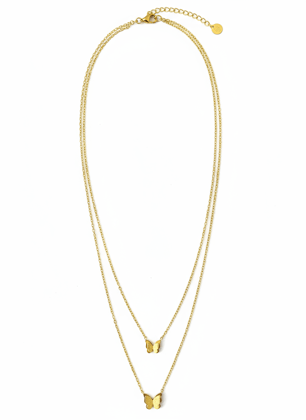 Gold Plated Layered Butterfly Charm Necklace for Women