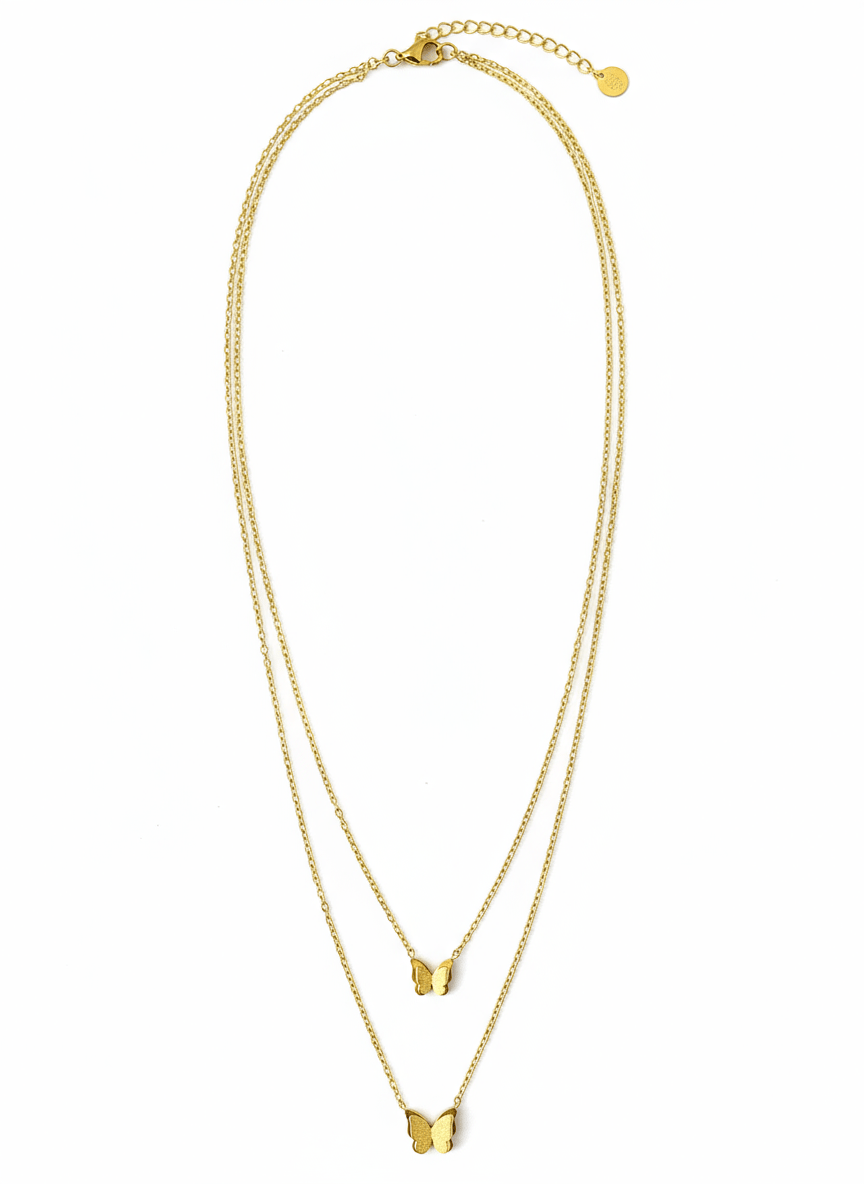 Gold Plated Layered Butterfly Charm Necklace for Women