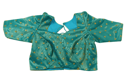 Women's Teal Poly Silk Readymade Embroidered Blouse