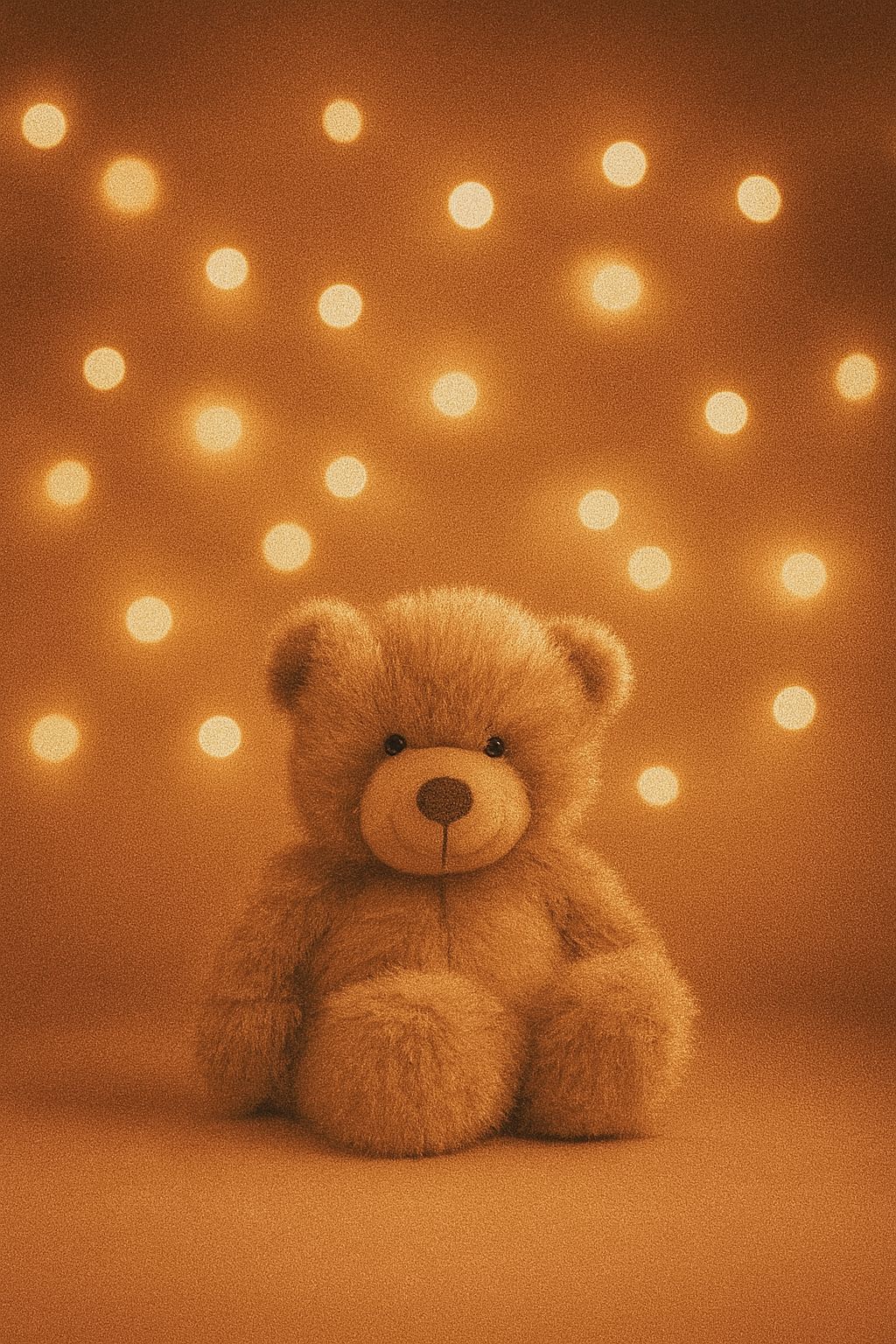 Fluffy Brown Teddy Bear Plush Toy with Warm Glow Background