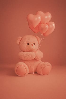 Adorable Peach Teddy Bear with Heart Balloons - Perfect Valentine's Day Gift