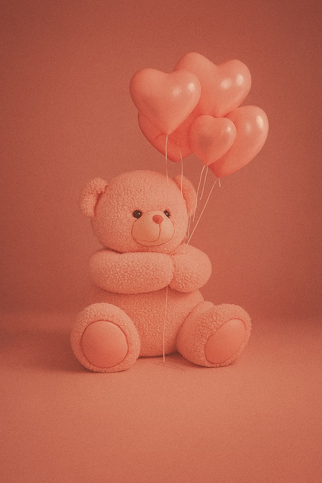 Adorable Peach Teddy Bear with Heart Balloons - Perfect Valentine's Day Gift