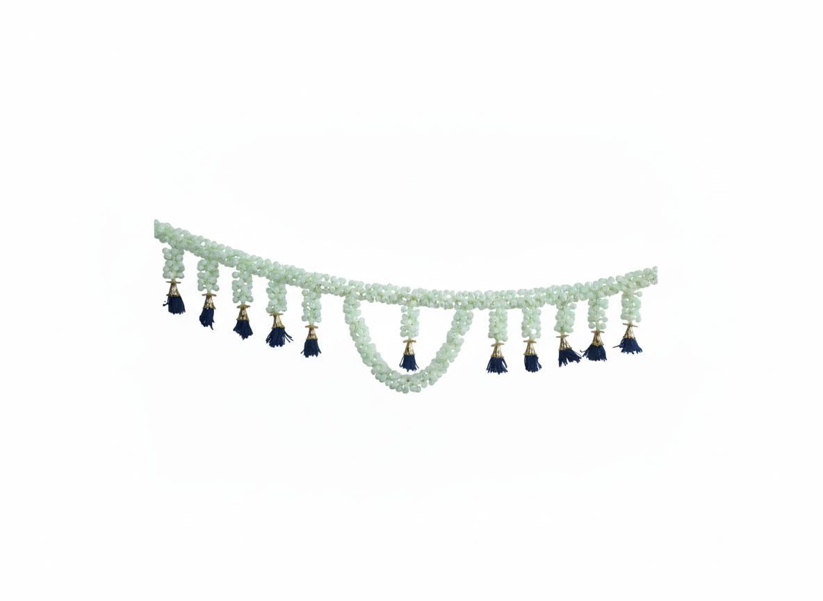 Traditional Artificial Flower Toran with Blue Tassels for Festive Decor