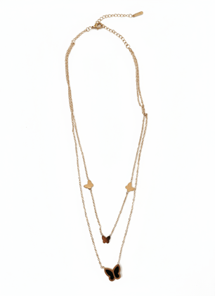 Rose Gold Layered Butterfly Charm Necklace