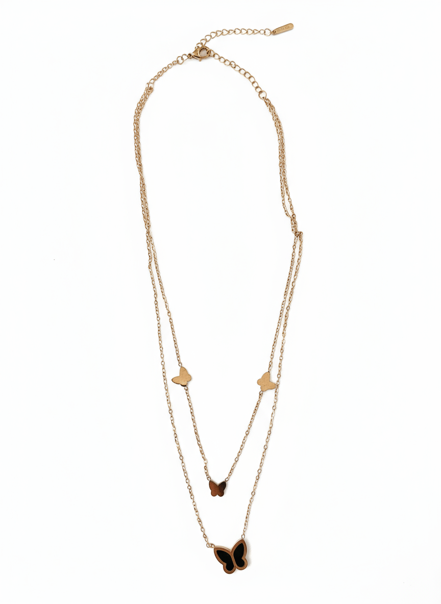 Rose Gold Layered Butterfly Charm Necklace