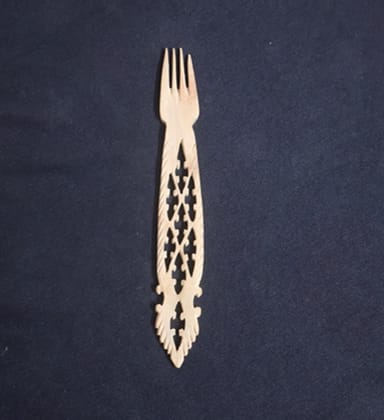 Handcrafted Decorative Wooden Fork with Intricate Carvings