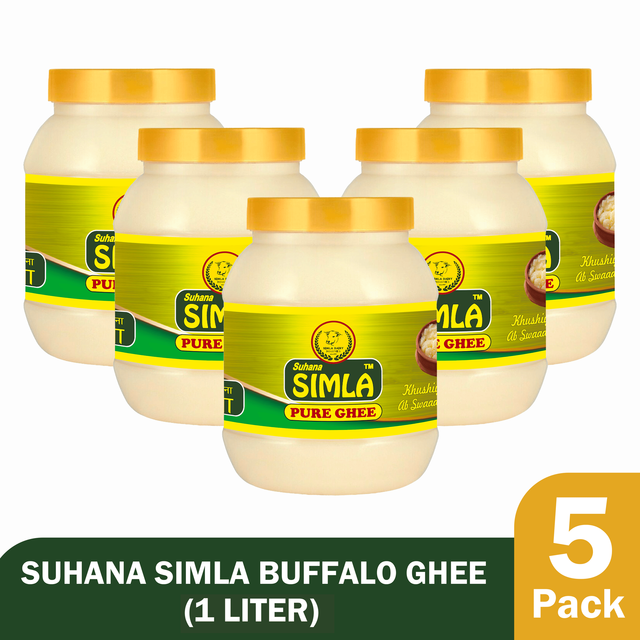 Suhana Simla Pure Buffalo Ghee 1 Litre (Pack of 5)
