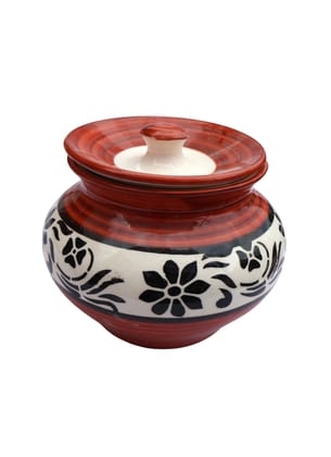 Hand-Painted Floral Ceramic Pot with Lid - Red & White Decorative Storage/Serving
