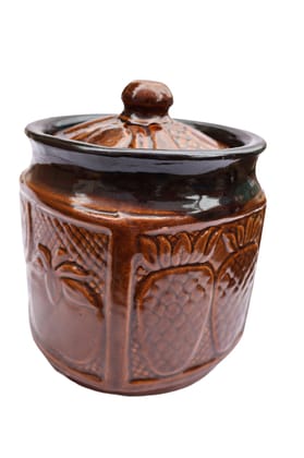 Traditional Ceramic Brown Jar with Lid for Storage and Decor