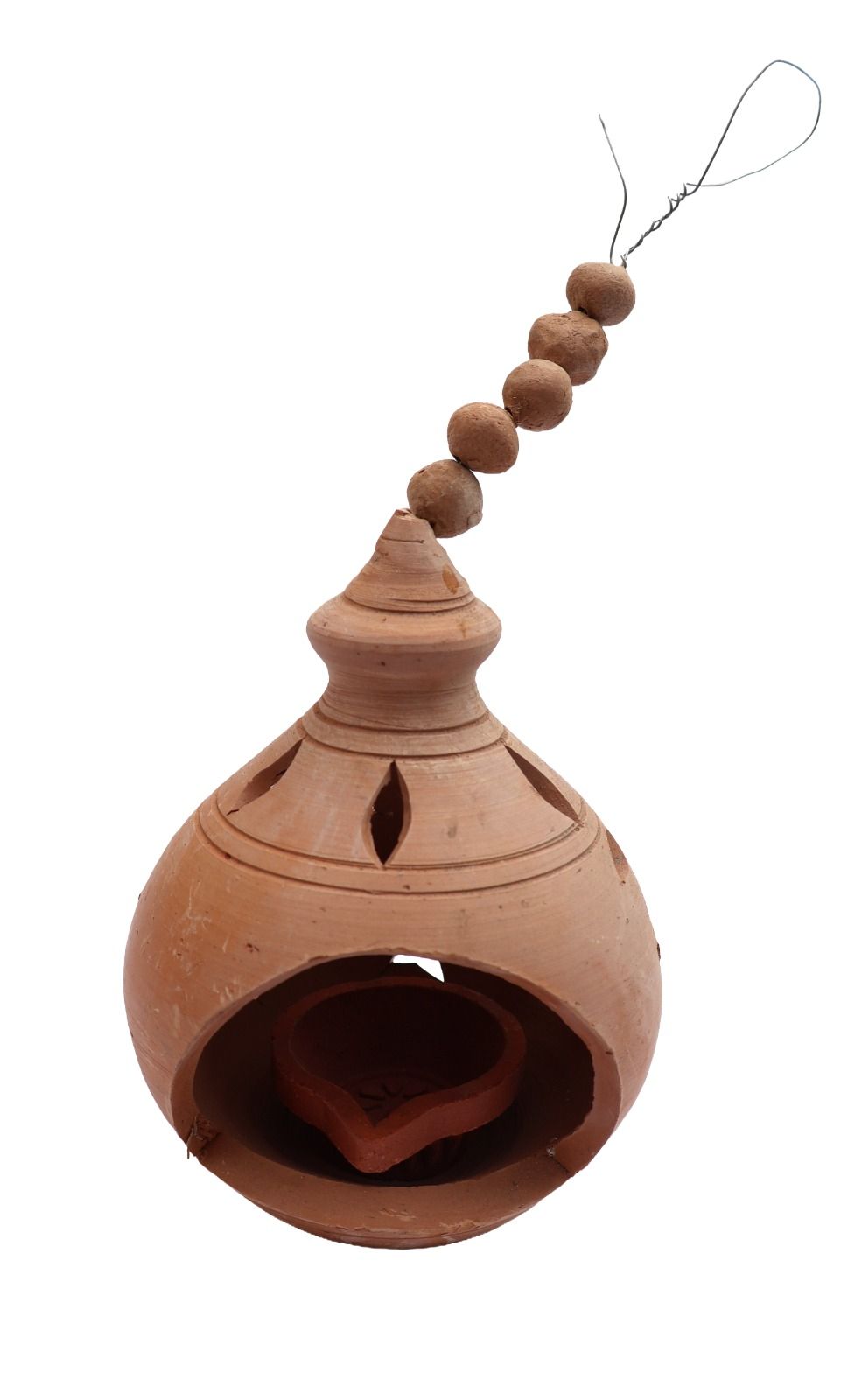 Handcrafted Terracotta Hanging Diya Lamp with Clay Beads - Rustic Home & Garden Decor